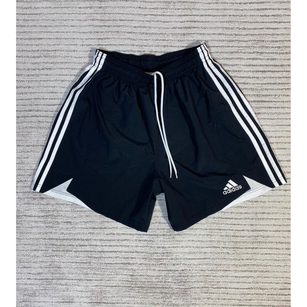 Adidas Mens Soccer Shorts Black White 3 Stripe Mesh Inset Athletic Large